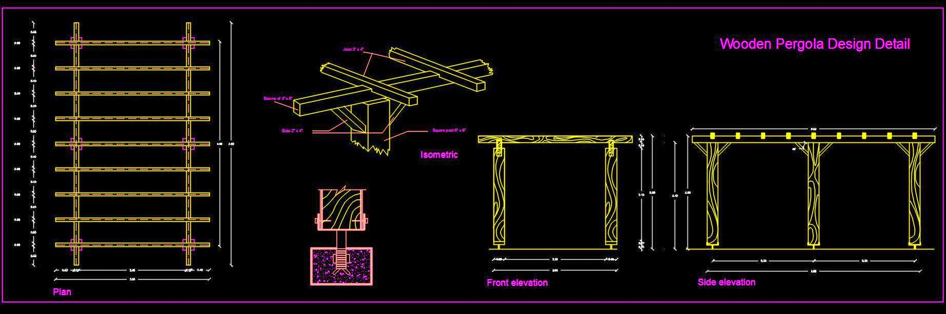 Wooden Pergola CAD Drawing- Construction Details and Plans